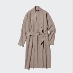 Souffle Yarn Belted Knitted Coat- Beige- Small